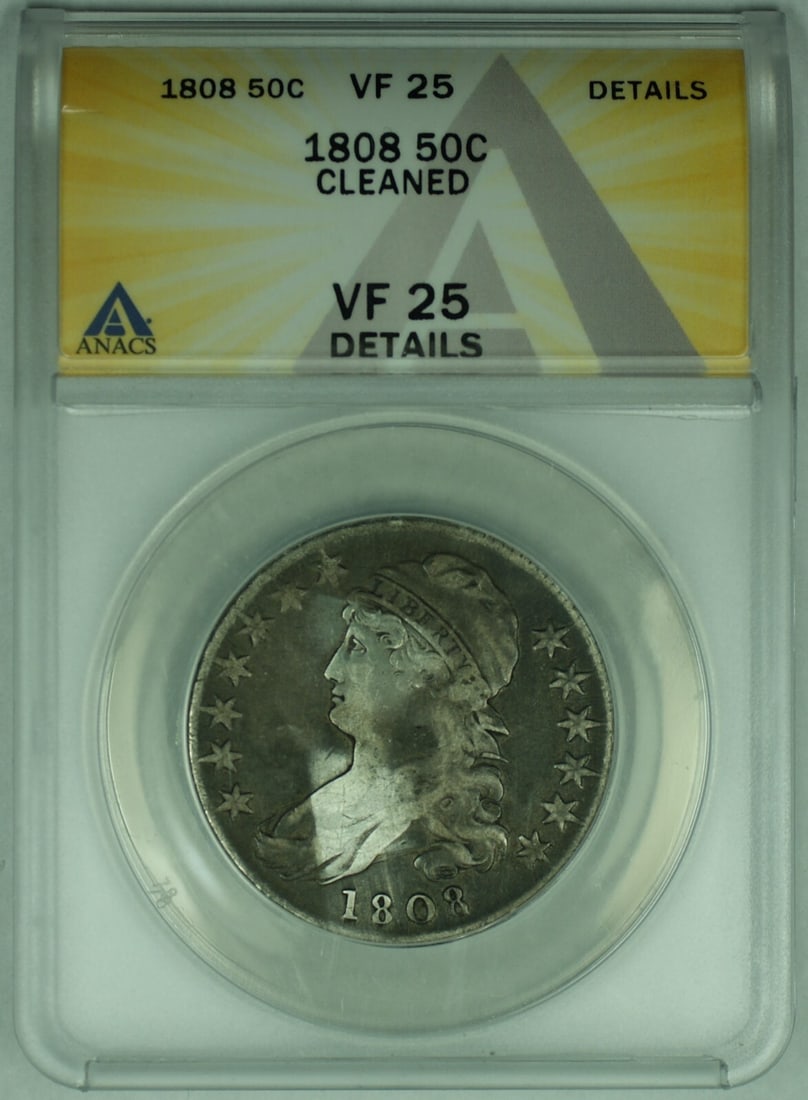 1808 Capped Bust 50C Half Dollar ANACS VF 25 Details Certified Coin (1 of 2)