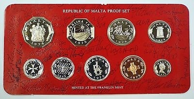 1976 Malta Nine Coin Proof Set with Case and Certificate of Authenticity (1 of 3)