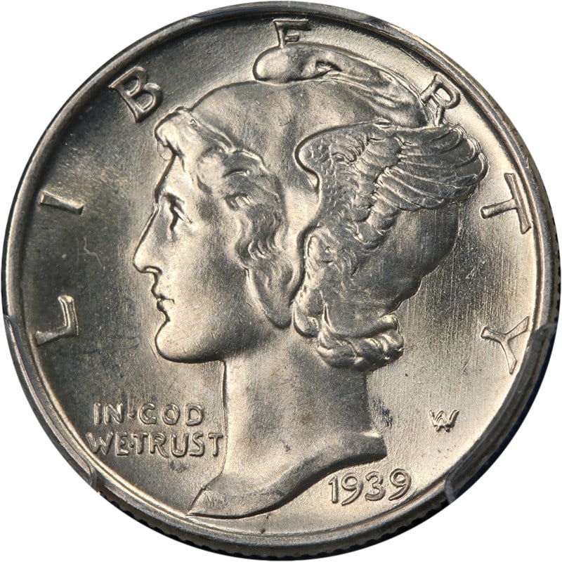 PCGS MS64 FB 1939 Philadelphia Mercury Dime Silver Coin: PCGS MS64 FB 1939 Philadelphia Mercury Dime Silver Coin This original 1939-P Mercury Dime is graded PCGS MS64 FB, featuring attractive eye appeal, strong luster, and a well-defined strike. It displays