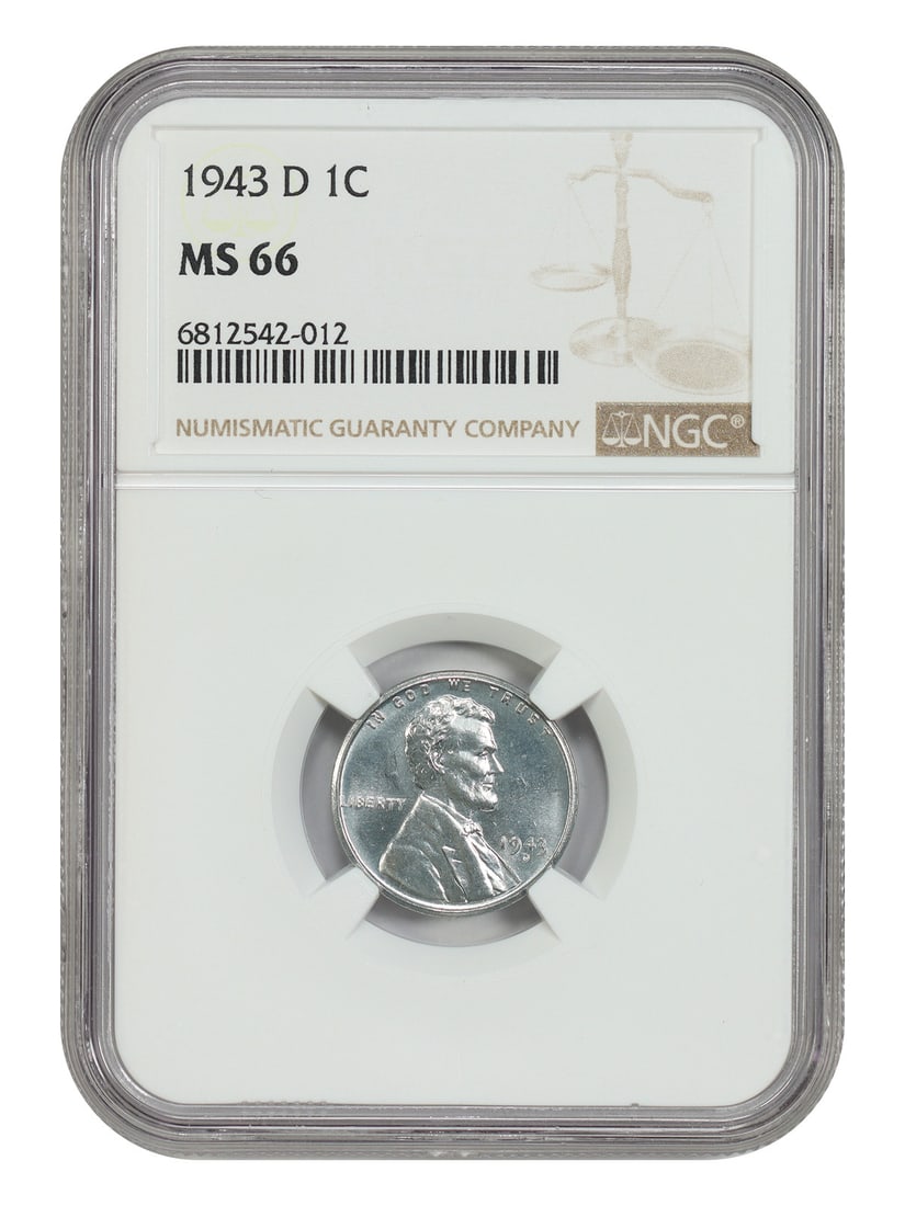 1943-D Lincoln Wheat Steel Cent NGC MS66 WWII Era Denver Mint: 1943-D Lincoln Wheat Steel Cent NGC MS66 WWII Era Denver Mint This is a 1943-D Lincoln Cent (Wheat Reverse), also known as the WW2 steel cent, graded MS66 by NGC. Produced at the Denver Mint, this unc