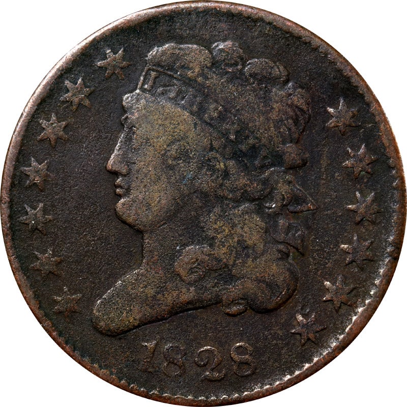 1828 United States Copper Half Cent Circulated Coin: 1828 United States Copper Half Cent Circulated Coin This 1828 Half Cent is a circulated coin from the United States, composed of copper. It is an uncertified, pre-owned collectible, offering a piece o