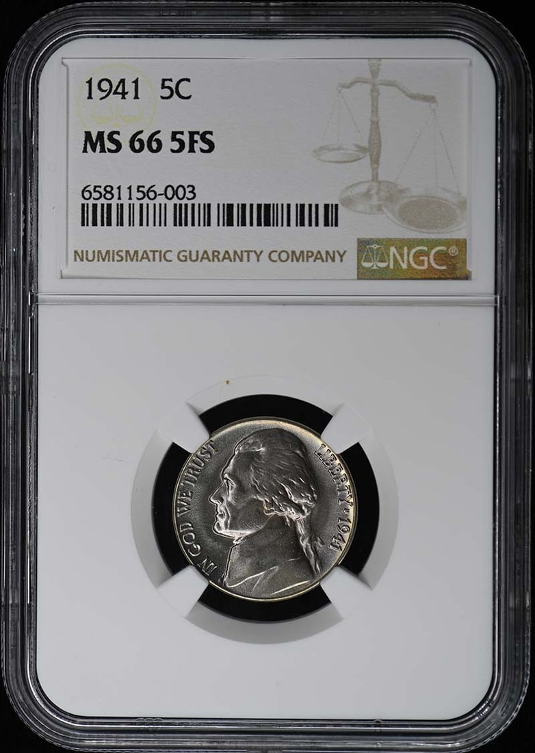 1941 NGC MS66FS Jefferson Nickel Uncirculated Philadelphia Mint: 1941 NGC MS66FS Jefferson Nickel Uncirculated Philadelphia Mint This stunning 1941 Jefferson Nickel is a true gem for coin collectors. Certified by NGC, this coin showcases an uncirculated condition w