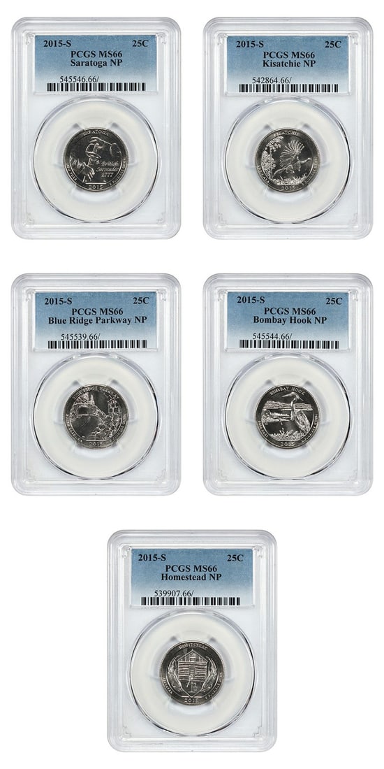 PCGS MS66 2015-S America the Beautiful Quarters Type 1 Clad Set of 5 (1 of 2)