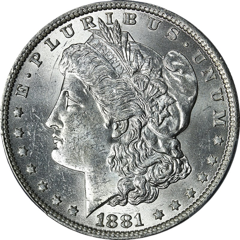 PCGS MS63 Uncirculated 1881-O Silver Morgan Dollar Coin: PCGS MS63 Uncirculated 1881-O Silver Morgan Dollar Coin This 1881-O Morgan Silver Dollar, certified by PCGS with a grade of MS63, showcases stunning eye appeal and impressive luster. The coin is compo