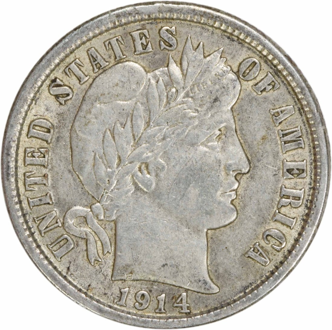 1914-D Barber Silver Dime AU Uncertified 10C Coin: 1914-D Barber Silver Dime AU Uncertified 10C Coin This 1914-D Barber Silver Dime is an exquisite collectible coin from the United States, showcasing a stunning design by Charles E. Barber. It features