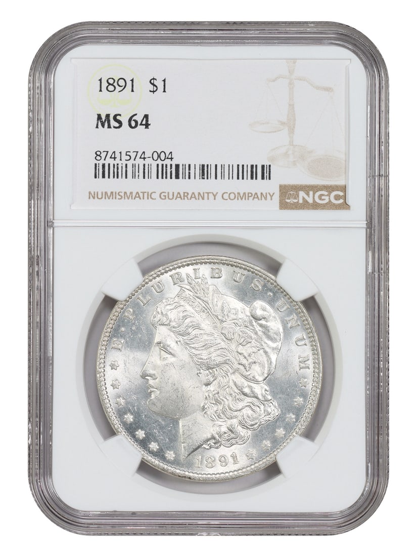 NGC MS64 1891 Philadelphia Morgan Silver Dollar Uncirculated: NGC MS64 1891 Philadelphia Morgan Silver Dollar Uncirculated This 1891 Morgan Dollar is graded MS64 by NGC and is a Philadelphia Mint issue. Recognized as a better date for the series, it presents a s