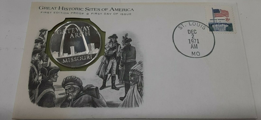 Gateway Arch Missouri Sterling Proof Medal 1971 in First Day Cover (1 of 3)