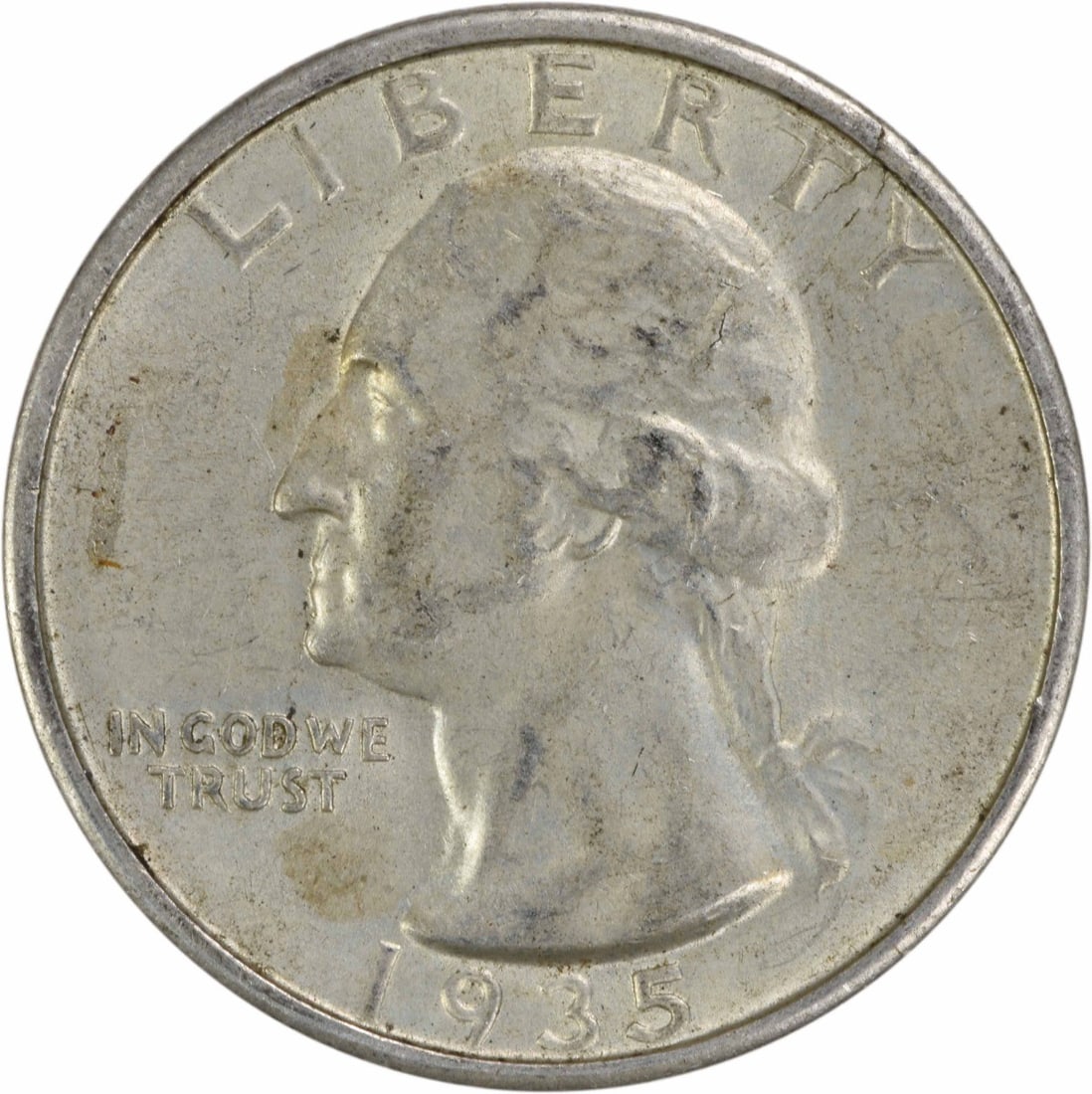 1935-S Washington Quarter 90% Silver AU Uncertified Coin: 1935-S Washington Quarter 90% Silver AU Uncertified Coin This 1935-S Washington Silver Quarter features a beautiful design by John Flanagan and is made of 90% silver and 10% copper. With an AU grade, 