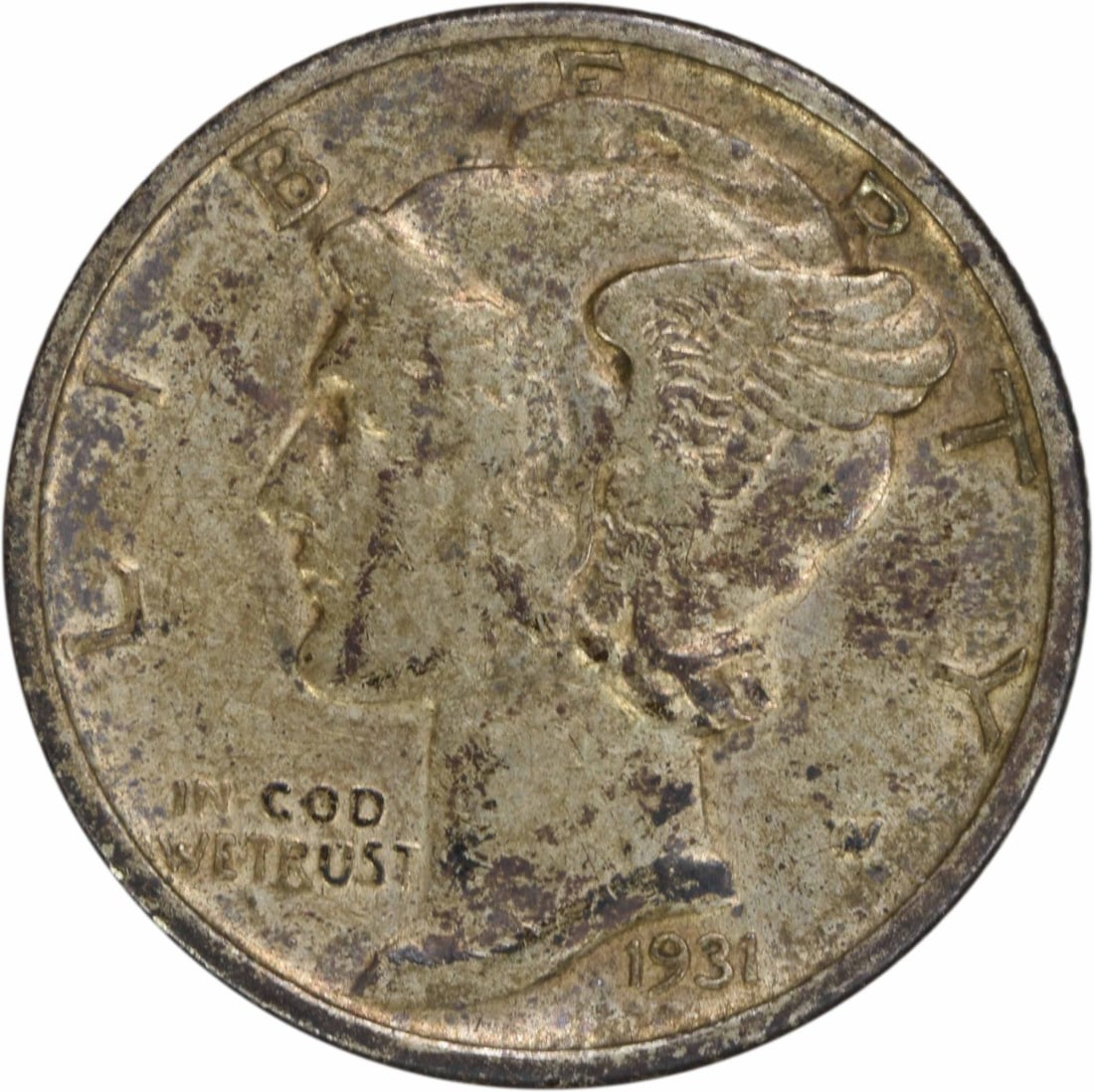 1931-S Mercury Dime 90% Silver AU Uncertified 10C: 1931-S Mercury Dime 90% Silver AU Uncertified 10C This 1931-S Mercury Silver Dime is a remarkable piece of numismatic history, featuring the classic design by Adolph Alexander Weinman. Struck in San F