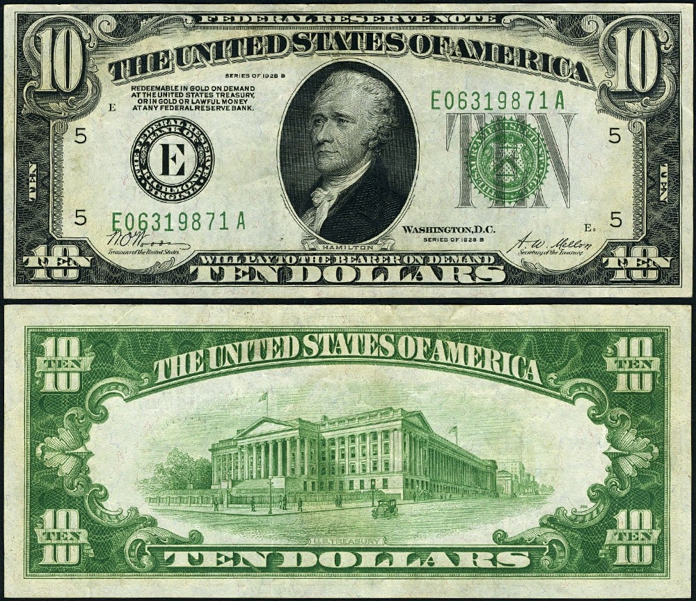 1928-B $10 Federal Reserve Note Richmond E-A Block XF+ (1 of 3)