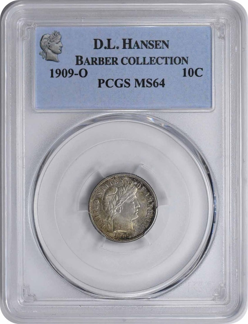 1909-O Barber Dime MS64 PCGS Uncirculated Silver Coin: 1909-O Barber Dime MS64 PCGS Uncirculated Silver Coin This 1909-O Barber Silver Dime is a stunning example of numismatic artistry, certified by PCGS with a remarkable grade of MS64. Struck in New Orle