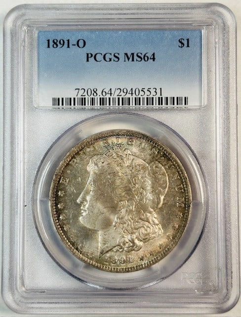 1891 O Morgan Silver Dollar Uncirculated PCGS MS-64: 1891 O Morgan Silver Dollar Uncirculated PCGS MS-64 This 1891 O Morgan Silver Dollar is a stunning piece of numismatic history, certified by PCGS with a grade of MS 64. Struck in silver at the New Orl
