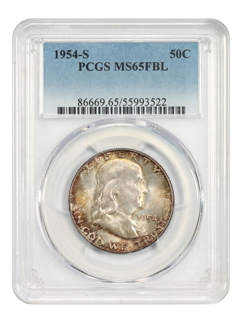 PCGS MS65FBL 1954-S Franklin Half Dollar Uncirculated 50C Coin: PCGS MS65FBL 1954-S Franklin Half Dollar Uncirculated 50C Coin This is a 1954-S Franklin Half Dollar graded MS65FBL by PCGS. The coin is uncirculated and features the Full Bell Lines designation, indi