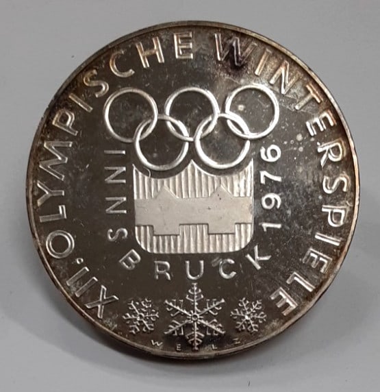 100 Schilling Silver Coin Austria 1974 Innsbruck Olympics Commemorative (1 of 2)