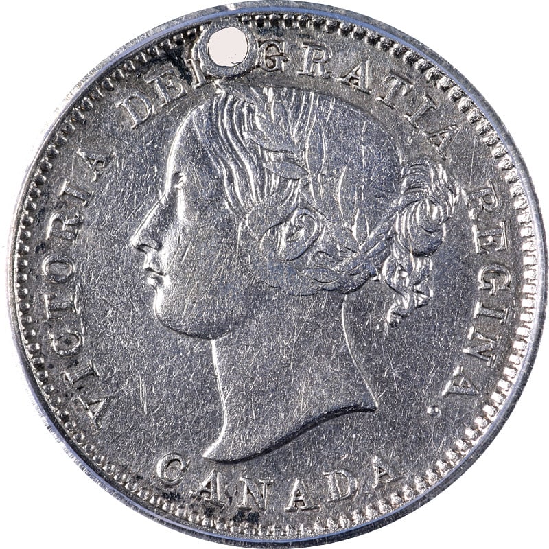 1858 Canada Ten Cents Coin ICG AU50 Details Holed Cleaned KM#3 (1 of 4)
