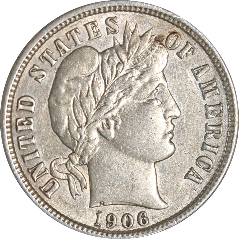 1906 Denver Mint Silver Barber Dime United States Coin: 1906 Denver Mint Silver Barber Dime United States Coin This is a 1906-D Barber Dime from the United States. The coin is composed of silver with a fineness of 0.9. It was minted in Denver and is in cir