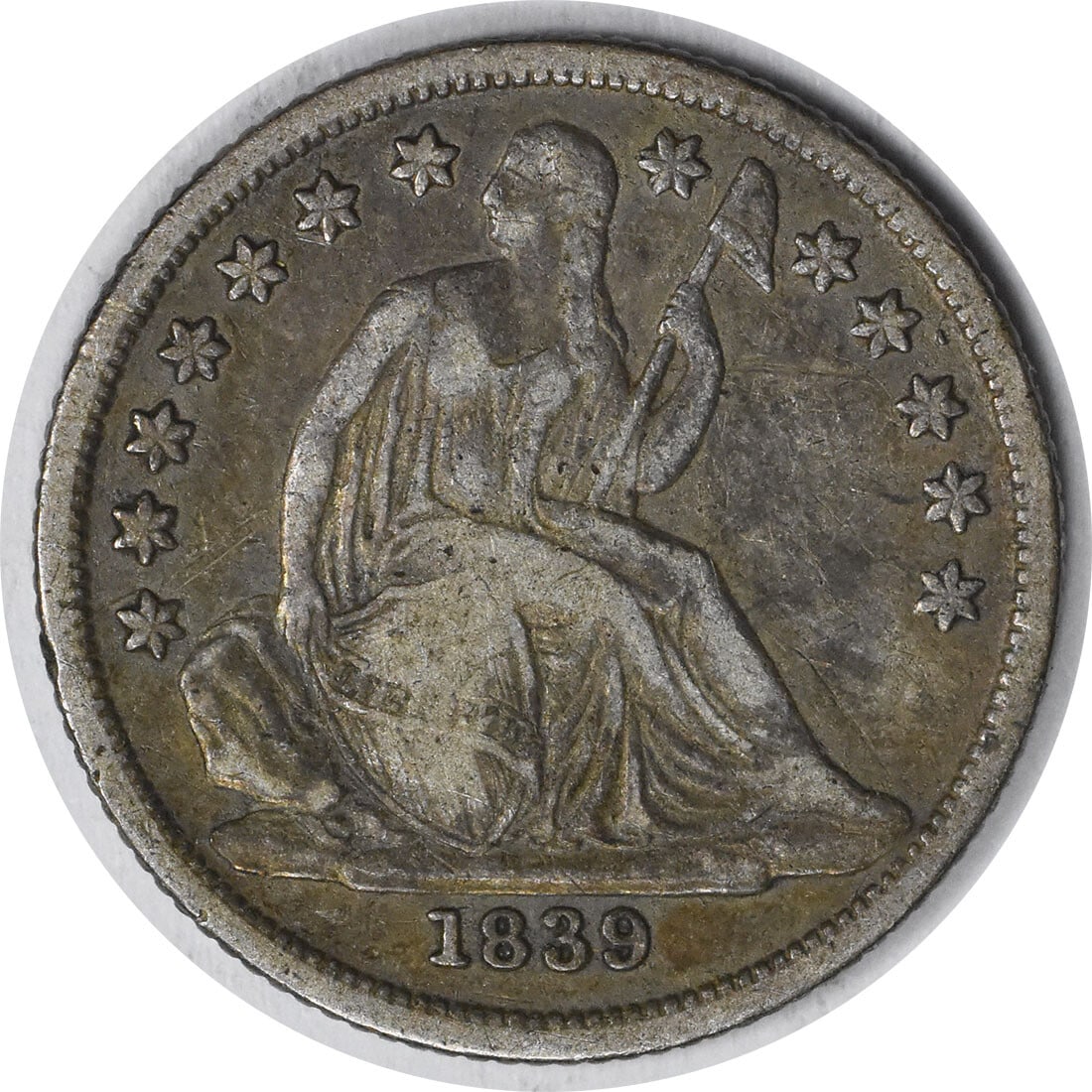 1839-O/O Liberty Seated Silver Dime 10C VF Uncertified New Orleans Mint: 1839-O/O Liberty Seated Silver Dime 10C VF Uncertified New Orleans Mint This 1839-O/O Liberty Seated Silver Dime features a stunning design by Christian Gobrecht and is a notable addition to any colle