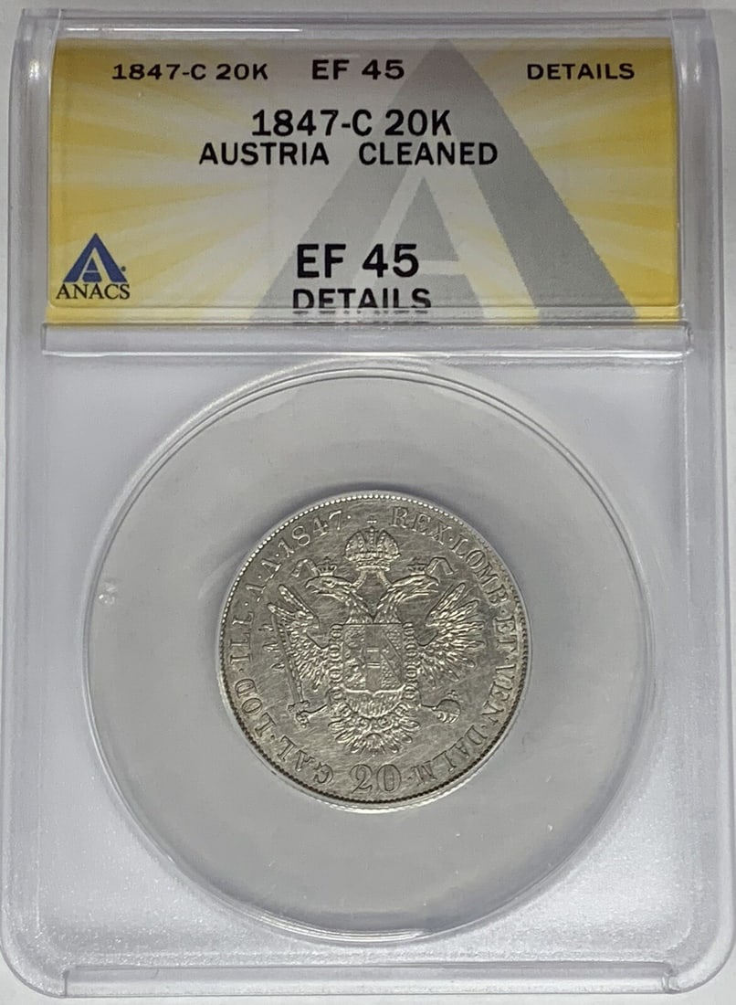 Silver 1847-C Austria 20 Kreuzer ANACS XF 45 Certified Coin (1 of 2)