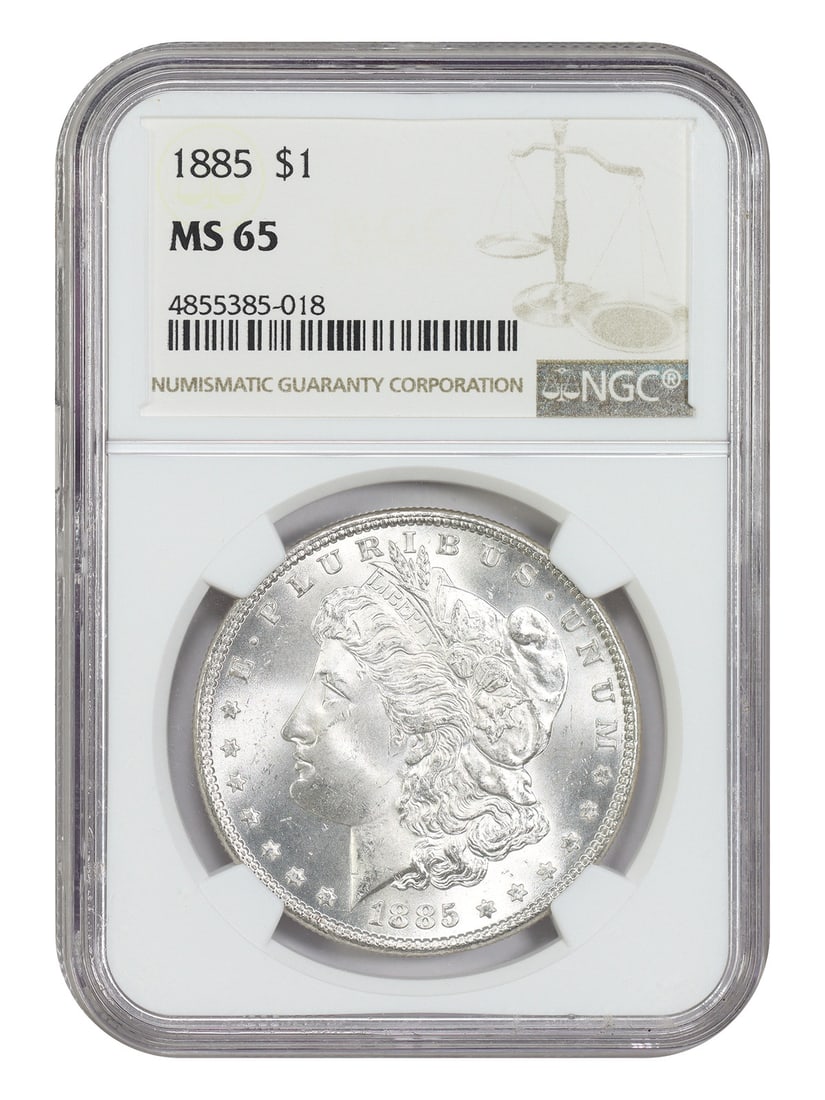NGC MS65 1885 Morgan Silver Dollar Philadelphia Mint Certified: NGC MS65 1885 Morgan Silver Dollar Philadelphia Mint Certified This 1885 Morgan Dollar, minted in Philadelphia, is graded MS65 by NGC and is certified as uncirculated. Recognized as one of the more co