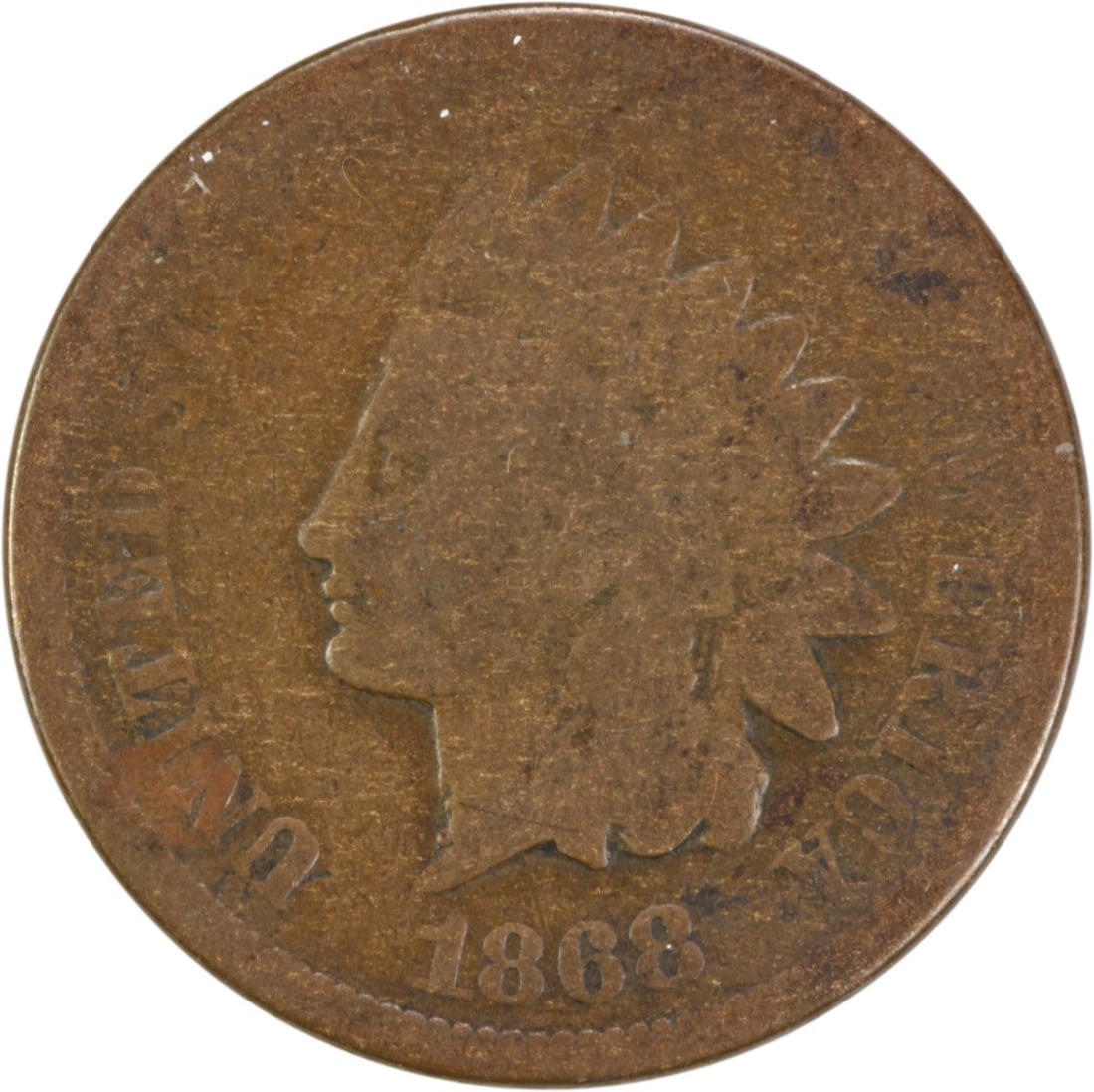 1868 Indian Head Cent G Circulated Uncertified Philadelphia Mint: 1868 Indian Head Cent G Circulated Uncertified Philadelphia Mint This 1868 Indian Cent features a classic design by James Barton Longacre and is a great addition for any coin collector. It is a circul