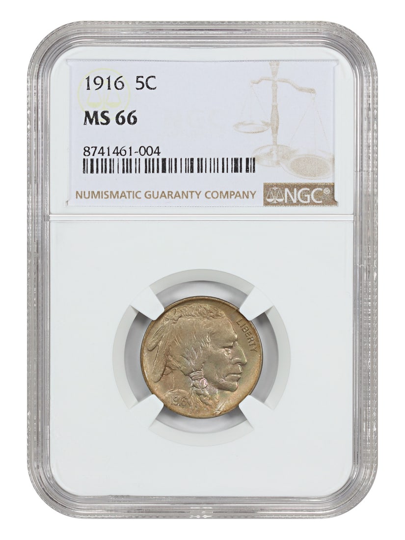 1916 Buffalo Nickel NGC MS66 Philadelphia Five Cent Coin: 1916 Buffalo Nickel NGC MS66 Philadelphia Five Cent Coin This is a 1916 Buffalo Nickel graded MS66 by NGC. The coin is uncirculated and was minted in Philadelphia. It is part of the Buffalo Nickel ser