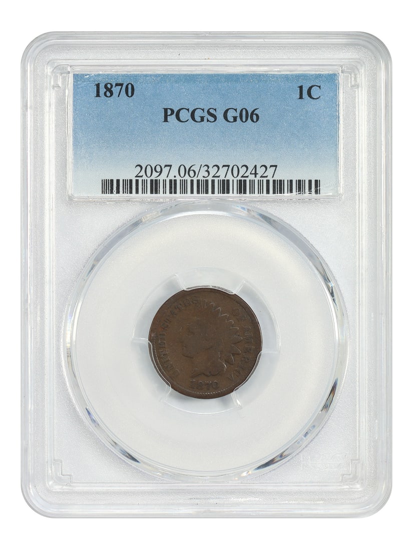 1870 Indian Head Cent Graded PCGS Good 6 Key Date: 1870 Indian Head Cent Graded PCGS Good 6 Key Date This is an 1870 Indian Cent graded Good 06 by PCGS. The coin is circulated and features the Brown (BN) grade designation. It was struck in Philadelphi