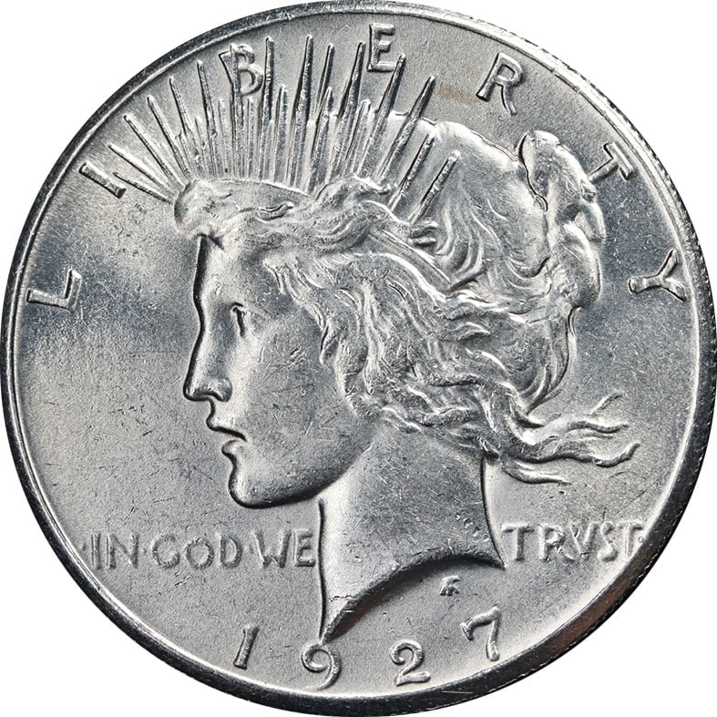 Uncirculated 1927 Philadelphia Peace Dollar Silver Coin with Lustrous Finish (1 of 2)