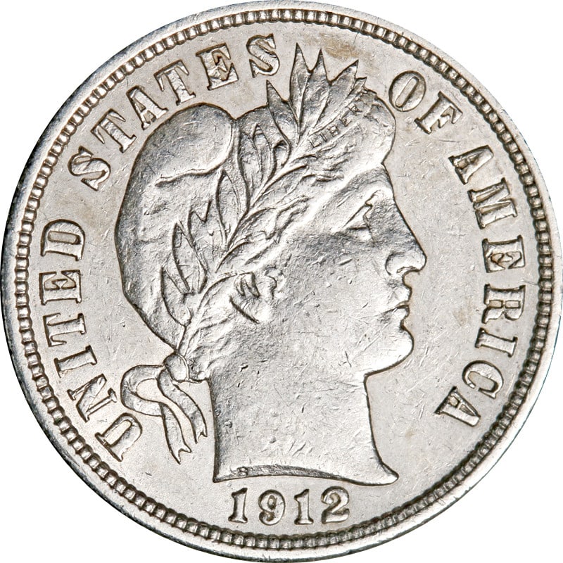 Silver 1912 D Mint Barber Dime United States Coin: Silver 1912 D Mint Barber Dime United States Coin This is a 1912-D Barber Dime from the United States. The coin is composed of silver with a fineness of 0.9 and was minted in Denver. It is a circulate