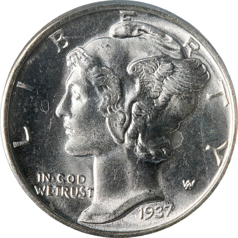 ANACS MS65 FSB 1937-D Mercury Dime Silver Gem Uncirculated: ANACS MS65 FSB 1937-D Mercury Dime Silver Gem Uncirculated This original 1937-D Mercury Dime is certified by ANACS with a grade of MS65 FSB. The coin features superb eye appeal, fantastic luster, and 