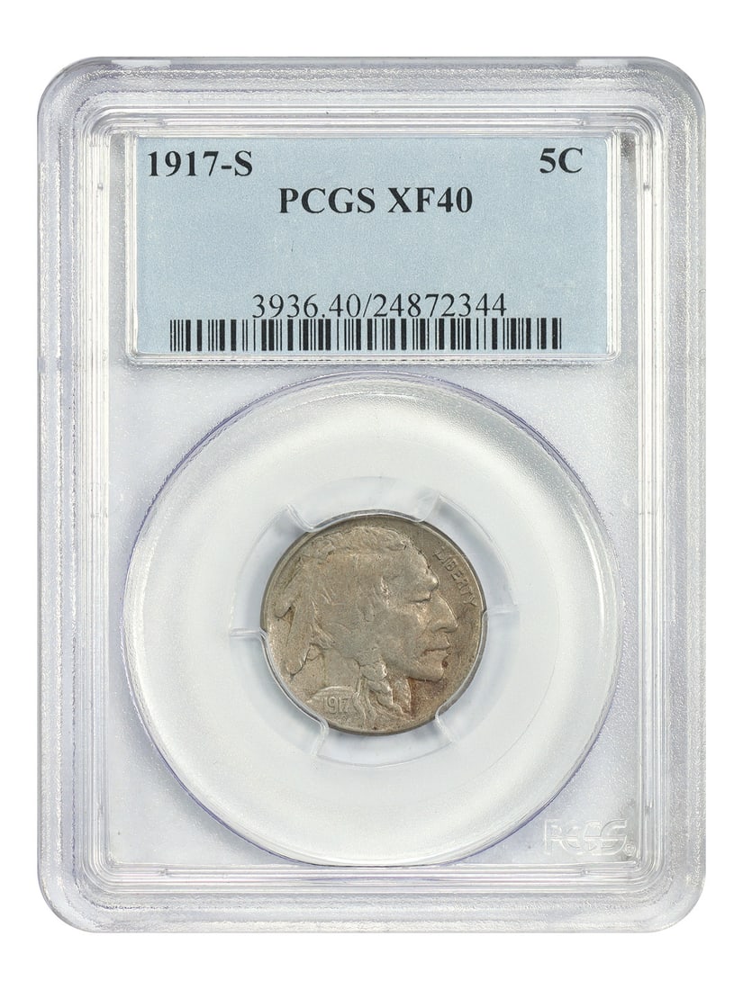 1917 San Francisco Buffalo Nickel PCGS XF40 Five Cent Coin: 1917 San Francisco Buffalo Nickel PCGS XF40 Five Cent Coin This is a 1917-S Buffalo Nickel graded XF40 by PCGS. The coin is circulated and was minted in San Francisco. It is a pre-owned item featuring