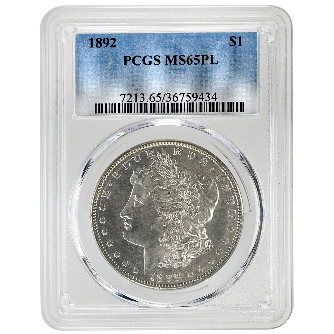 1892 Morgan Silver Dollar Prooflike PCGS MS65PL Philadelphia Mint: 1892 Morgan Silver Dollar Prooflike PCGS MS65PL Philadelphia Mint This 1892 Morgan Dollar is an uncirculated coin from the United States, minted in Philadelphia. Certified by PCGS with a grade of MS65