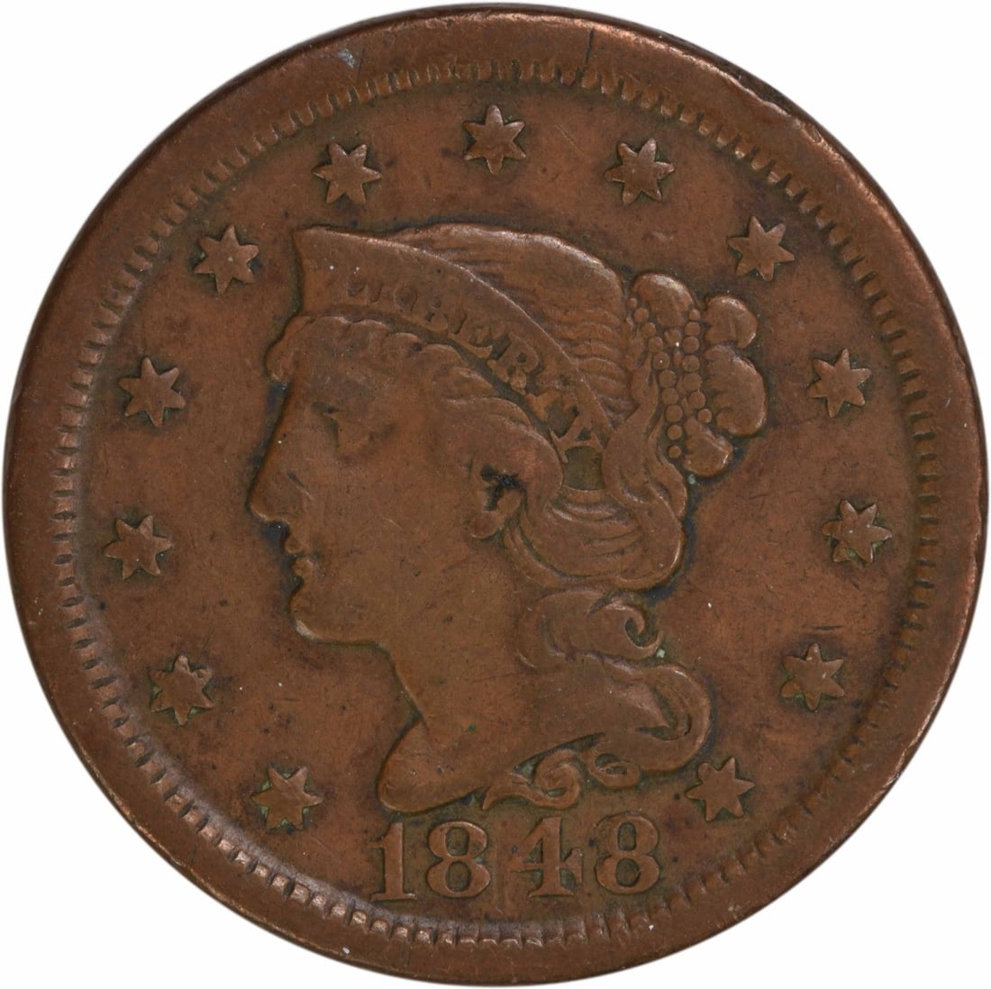 1848 Braided Hair Large Cent VF Uncertified Philadelphia Mint (1 of 2)