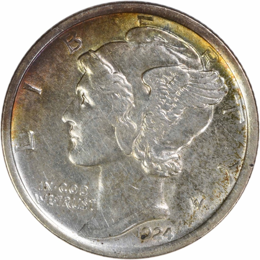 1924 Mercury Dime 90 Percent Silver AU Grade Philadelphia Uncertified: 1924 Mercury Dime 90 Percent Silver AU Grade Philadelphia Uncertified This 1924 Mercury Dime from the Philadelphia Mint is an attractive example of the classic American coin designed by Adolph Alexand