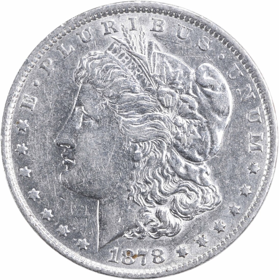 1878 Morgan Silver Dollar 7TF Reverse of 1879 AU Uncertified: 1878 Morgan Silver Dollar 7TF Reverse of 1879 AU Uncertified This 1878 Morgan Silver Dollar features a stunning design by George T. Morgan and is composed of 90% silver and 10% copper. The coin is in 