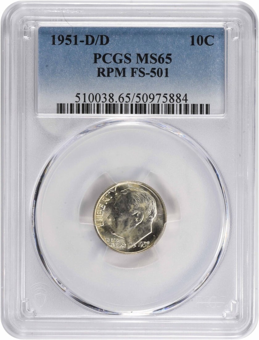 1951-D/D Roosevelt Dime MS65 Certified PCGS Silver Coin: 1951-D/D Roosevelt Dime MS65 Certified PCGS Silver Coin This 1951-D/D Roosevelt Dime is a remarkable example of numismatic artistry and precision, certified by PCGS with a grade of MS65. This uncircul