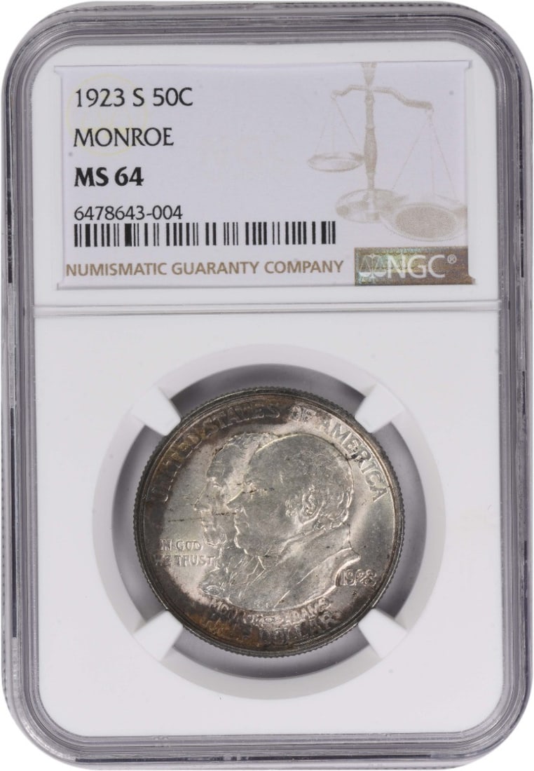 1923-S NGC MS64 Monroe Commemorative Silver Half Dollar Coin (1 of 2)