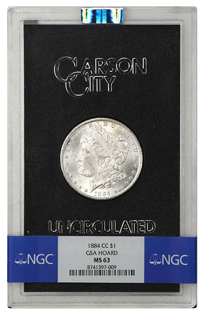 1884 Carson City Morgan Silver Dollar NGC MS63 With GSA Box and COA: 1884 Carson City Morgan Silver Dollar NGC MS63 With GSA Box and COA This is an 1884 Carson City Morgan Dollar, graded MS63 by NGC. The coin is uncirculated and comes with its original box and certific
