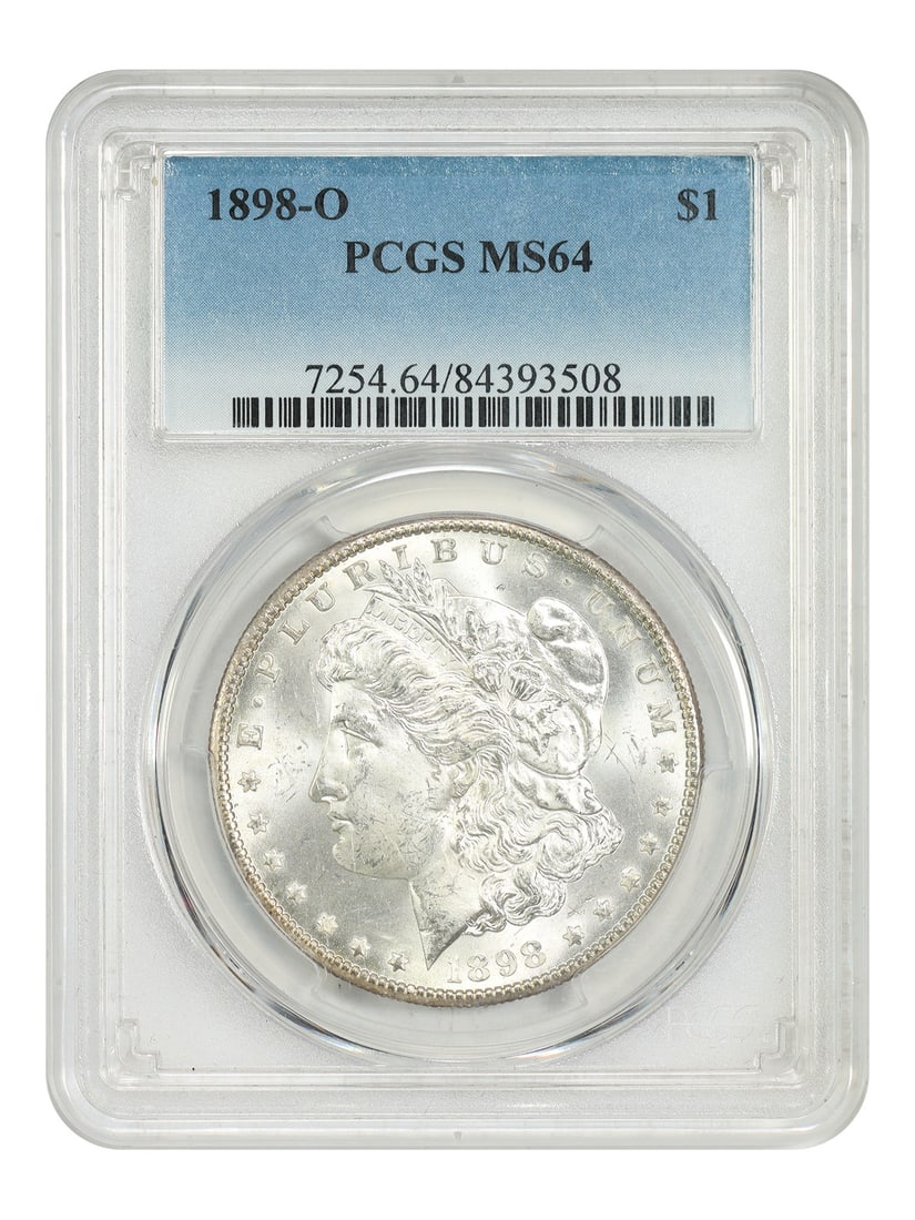 PCGS MS64 1898-O Morgan Silver Dollar from New Orleans Mint: PCGS MS64 1898-O Morgan Silver Dollar from New Orleans Mint This Morgan Dollar from 1898 was struck at the New Orleans Mint and is graded MS64 by PCGS. It is a popular collectible due to its well-pres