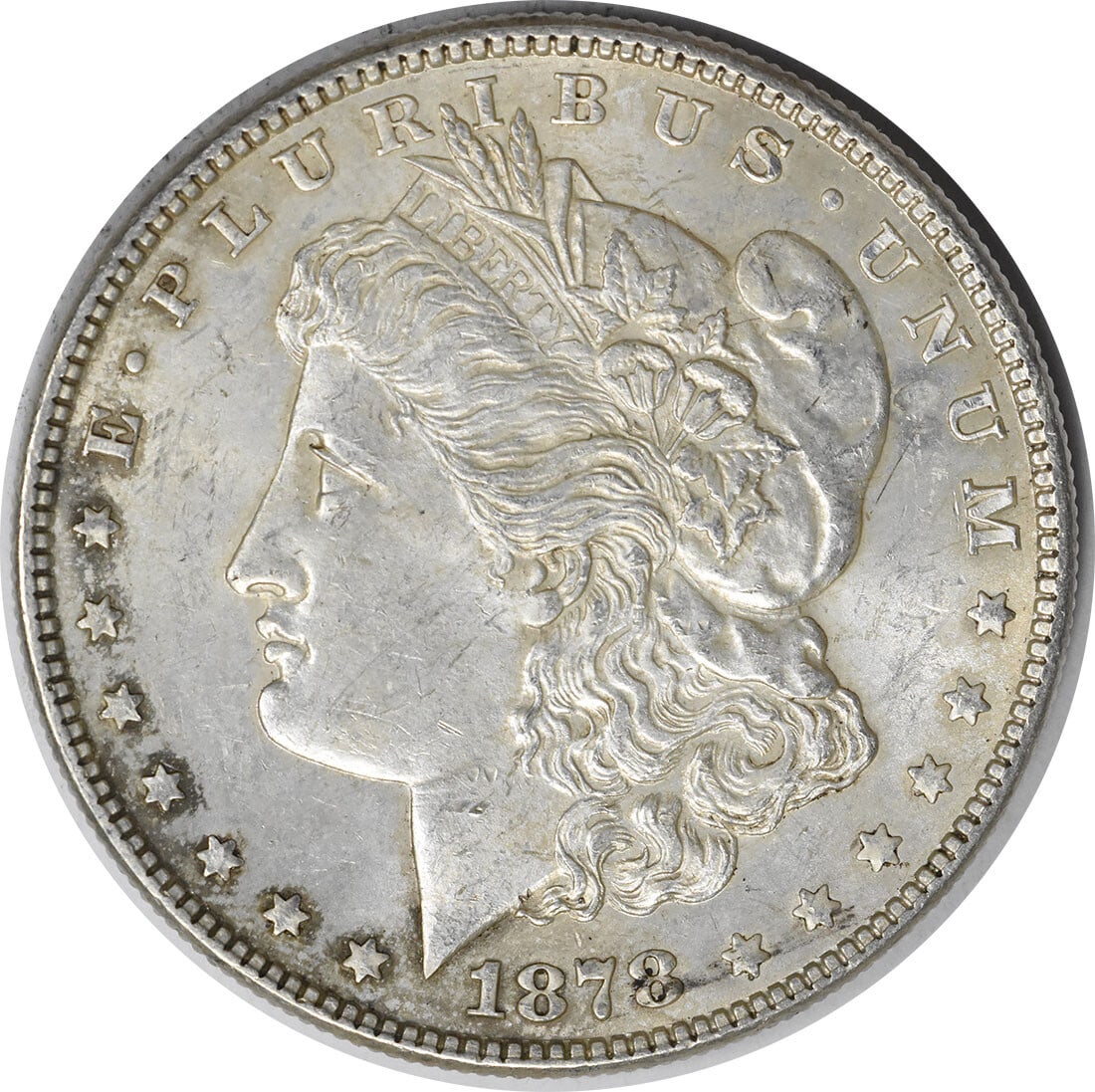 Uncirculated 1878 Morgan Dollar 7 Tail Feathers Reverse Silver Coin BU (1 of 2)