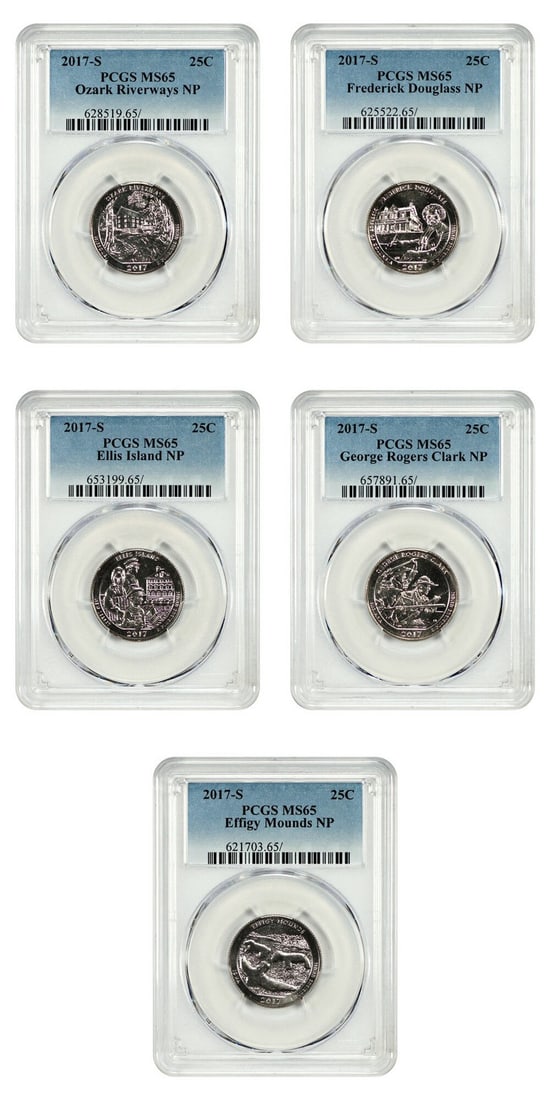 PCGS MS65 2017-S America the Beautiful Quarter Set Type 1 Clad 5 Coins (1 of 2)