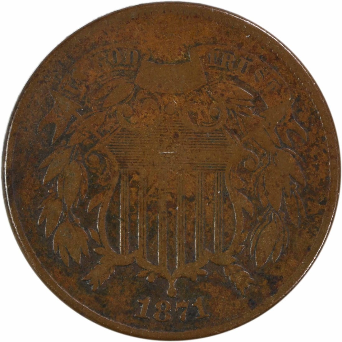 1871 United States Bronze Two Cent Circulated Philadelphia Coin Uncertified VG (1 of 2)