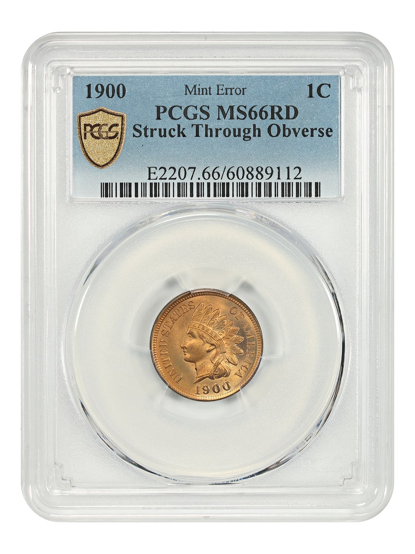 1900 Indian Head Cent PCGS MS66RD Obverse Struck Through Mint Error (1 of 5)