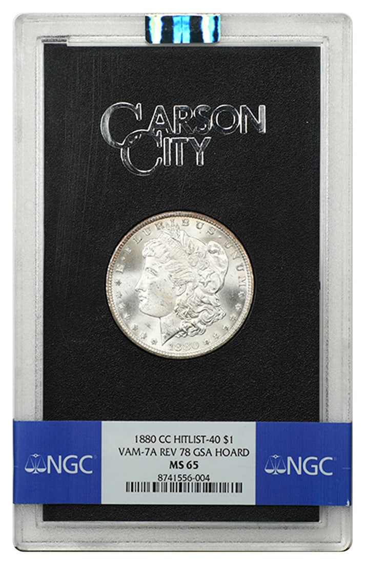 NGC MS65 1880 Carson City Morgan Dollar VAM-7A Reverse 1878 GSA Hoard: NGC MS65 1880 Carson City Morgan Dollar VAM-7A Reverse 1878 GSA Hoard This is an 1880-CC Morgan Dollar, certified by NGC with a grade of MS65. This uncirculated coin comes from the GSA Hoard and featu