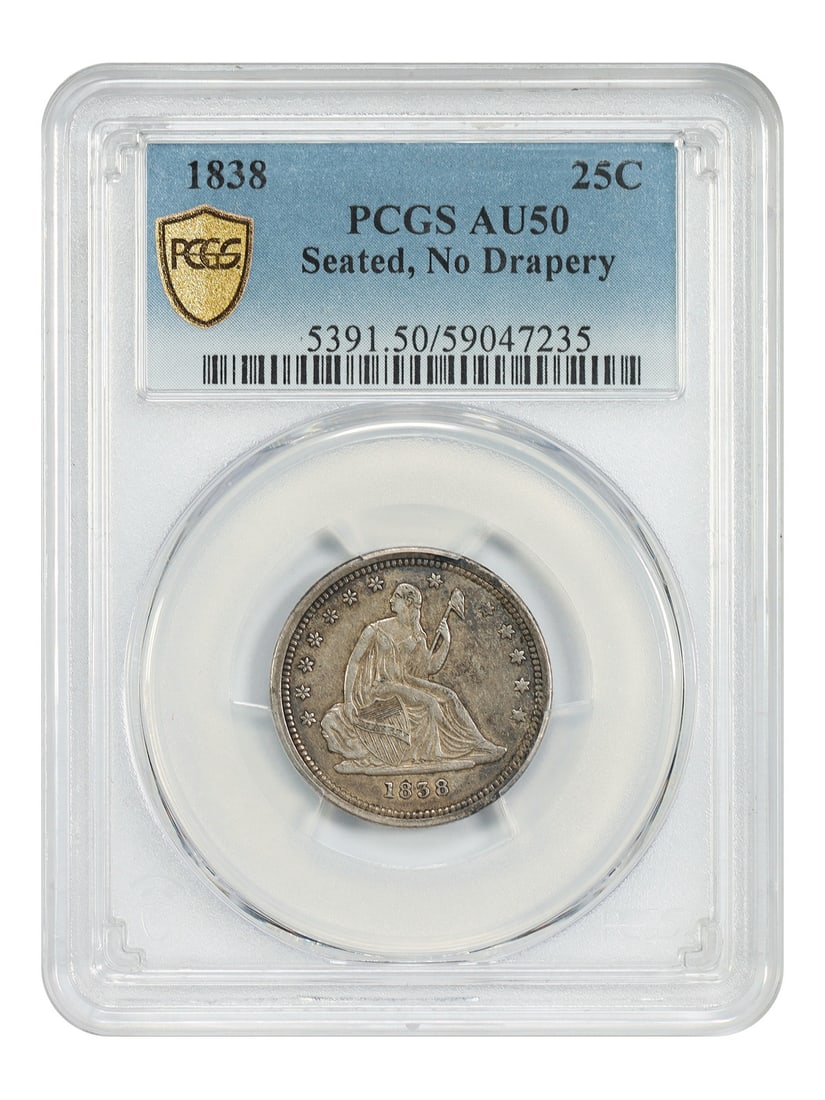 1838 Liberty Seated Quarter PCGS AU50 No Drapery (1 of 4)