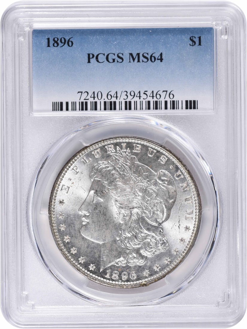 1896 Morgan Silver Dollar MS64 PCGS Uncirculated 90% Silver: 1896 Morgan Silver Dollar MS64 PCGS Uncirculated 90% Silver This 1896 Morgan Silver Dollar is a stunning example of numismatic history, graded MS64 by PCGS, indicating it is in uncirculated condition.