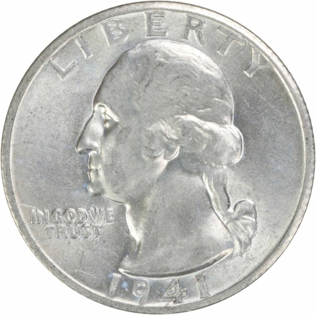 Uncirculated 1941-S Silver 25 Cent Washington Quarter Choice BU Plus: Uncirculated 1941-S Silver 25 Cent Washington Quarter Choice BU Plus This 1941-S Washington Quarter is composed of silver and features the S mint mark. It is uncertified and graded as Choice BU+, indi