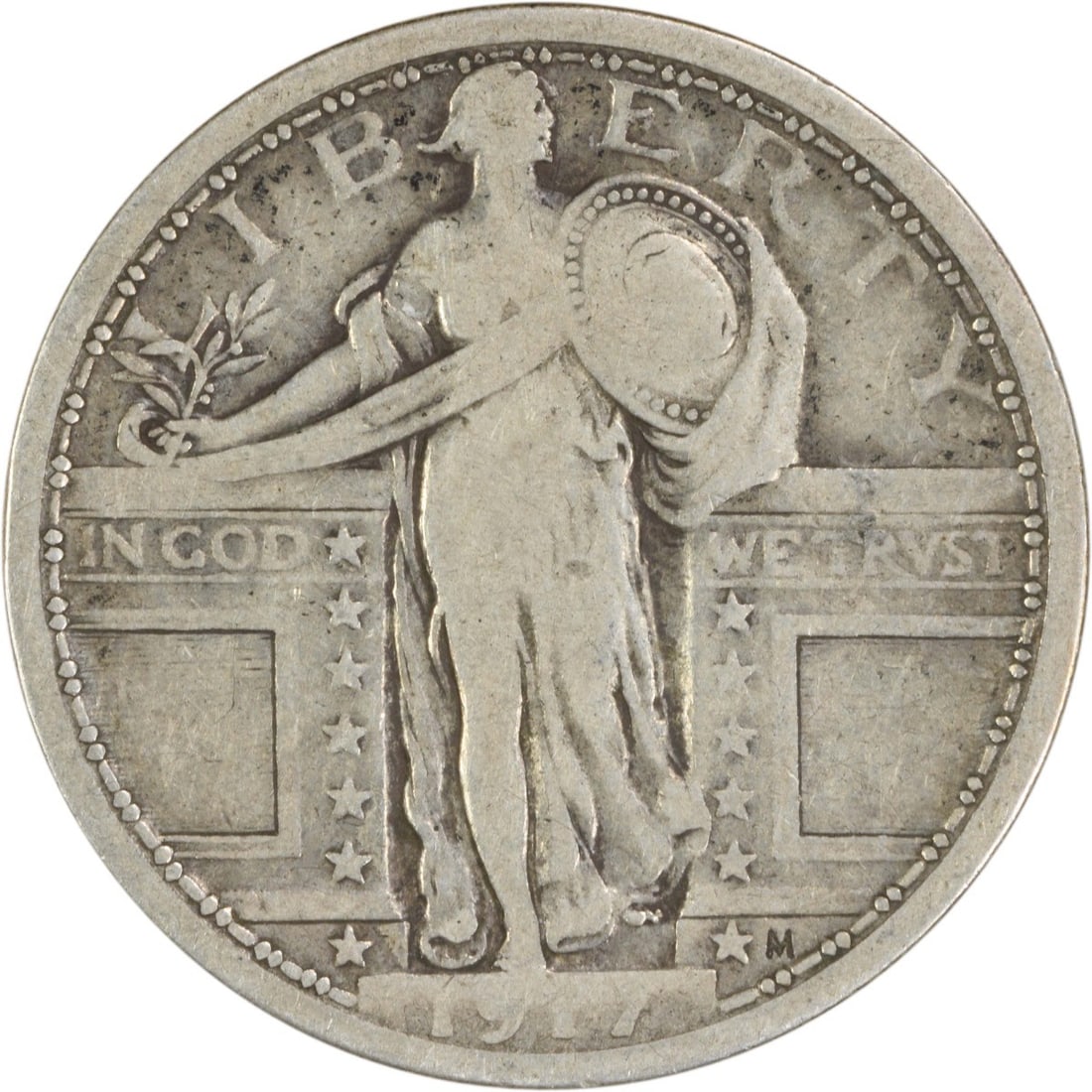 1917 Standing Liberty Quarter Type 1 90% Silver Uncertified: 1917 Standing Liberty Quarter Type 1 90% Silver Uncertified This 1917 Standing Liberty Silver Quarter is a notable piece of American numismatic history. Struck in Philadelphia, it features the iconic 