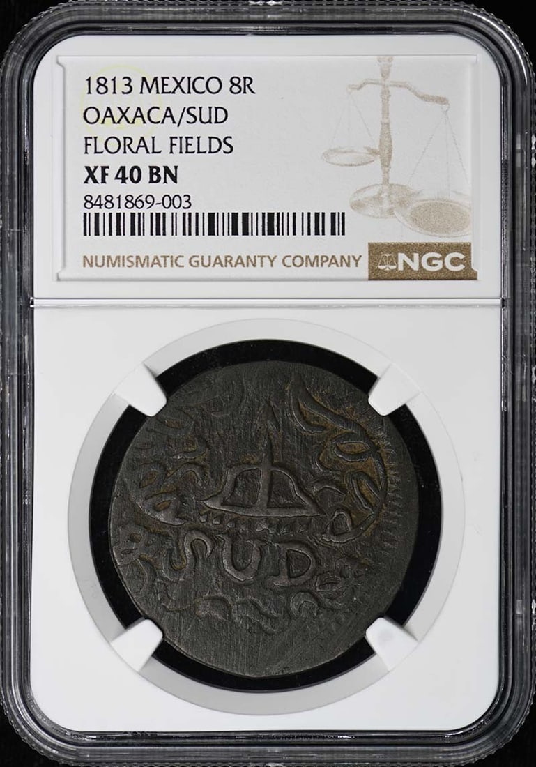 NGC Certified 1813 Oaxaca Sud 8 Reales KM-234 XF40 Mexico Coin: NGC Certified 1813 Oaxaca Sud 8 Reales KM-234 XF40 Mexico Coin This is an 1813 Mexican 8 Reales coin from Oaxaca/SUD, certified by NGC with a grade of XF40. The coin is circulated and pre-owned, offer