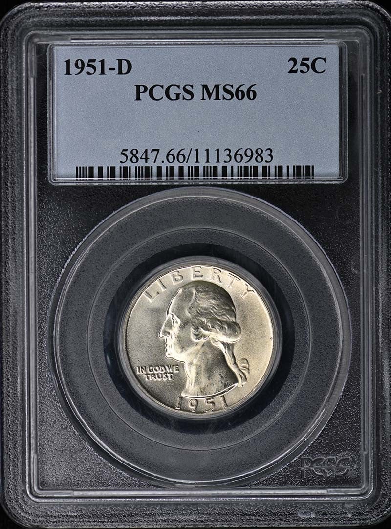 PCGS MS66 1951-D Washington Quarter Uncirculated Denver Mint: PCGS MS66 1951-D Washington Quarter Uncirculated Denver Mint This is a 1951-D Washington Quarter graded MS66 by PCGS. The coin was minted in Denver and is in un-used, pre-owned condition. It is an unc