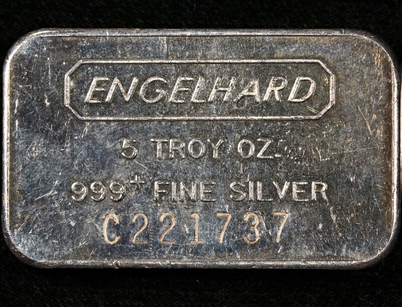 Five Ounce .999 Fine Silver Bar Serial C221737 by Engelhard (1 of 2)